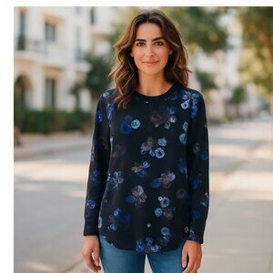 Thakoon blues and white combo rose blouse with high/low sz XS